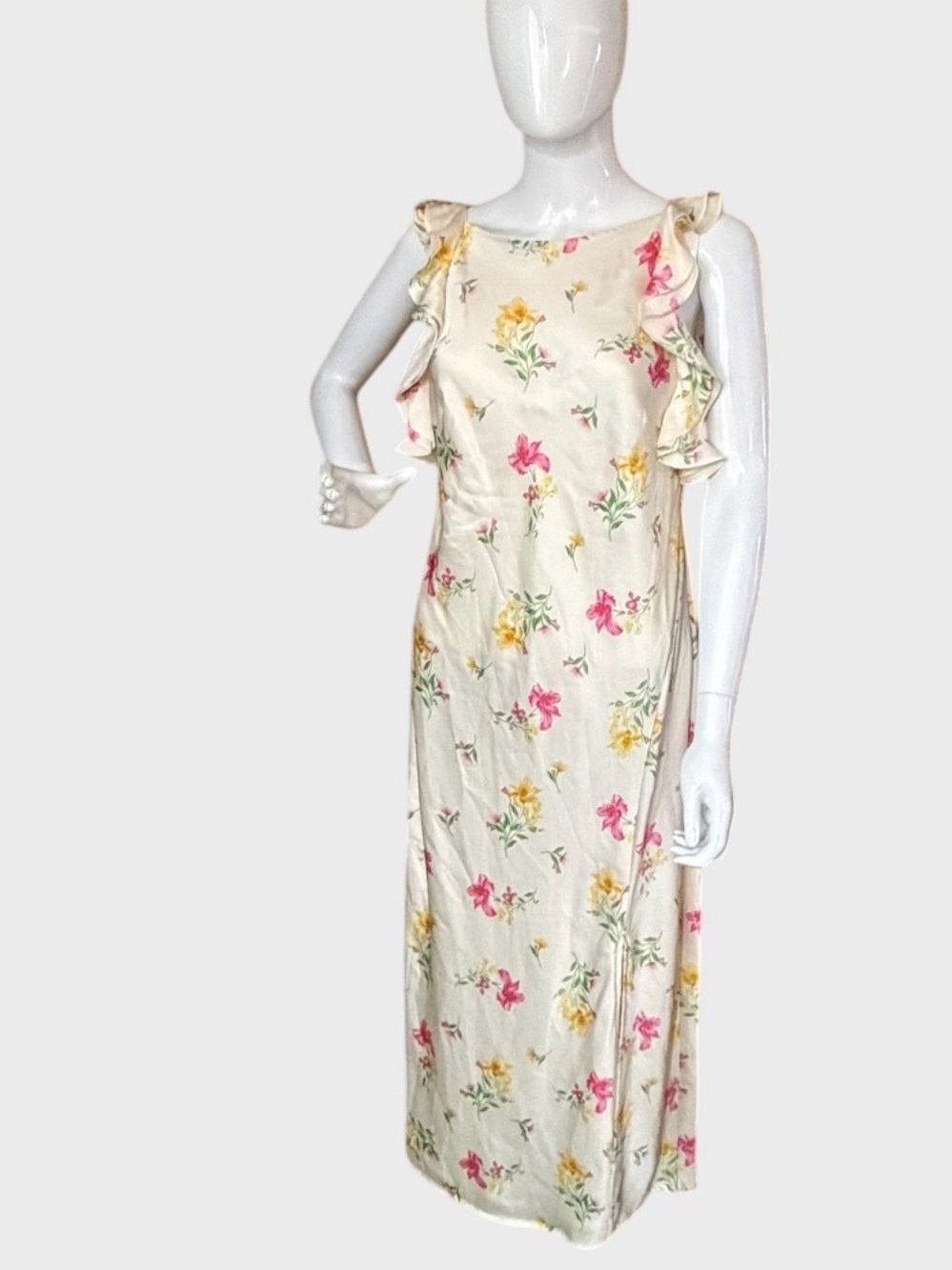 a new day Cream Maxi Dress with Pink & Yellow Floral Print